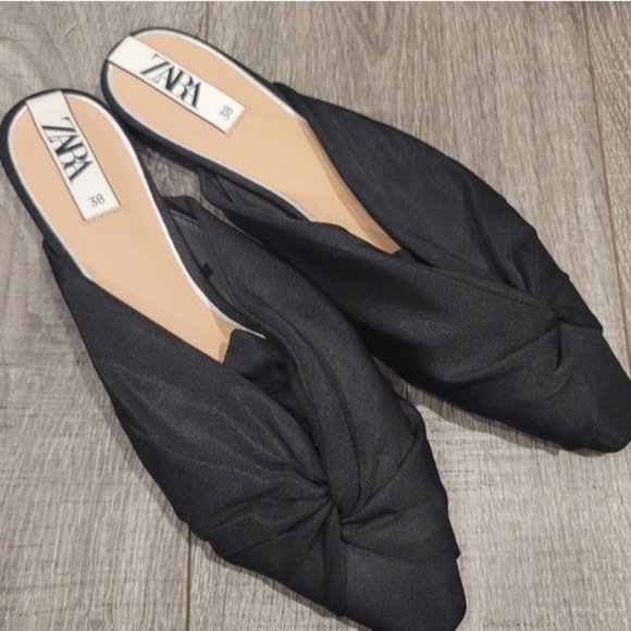 Zara Black Pointy Flats With Fabric Knot size 38 - Picture 6 of 6